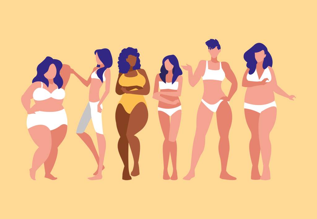 ilustração de mulheres com diferentes formatos de corpo