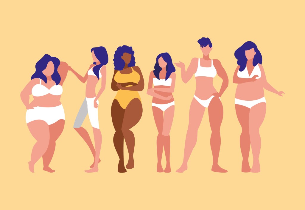 ilustração de mulheres com diferentes formatos de corpo