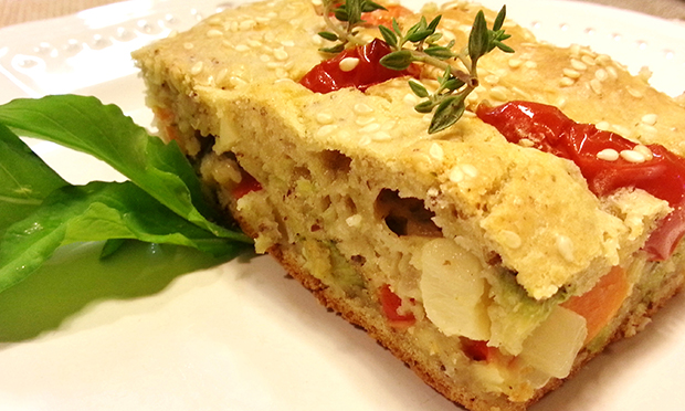 Torta de legumes com biomassa de banana verde