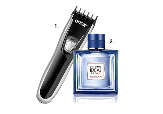 1. Aparador de Barba, <a href="https://www.bellizcompany.com.br/" target="_blank" rel="noopener">Enox</a>, R$ 70; 2. Perfume, <a href="https://www.sephora.com.br" target="_blank" rel="noopener">Guerlain L'Homme Sport</a>, R$ 465 (preços pesquisados em julho de 2017)