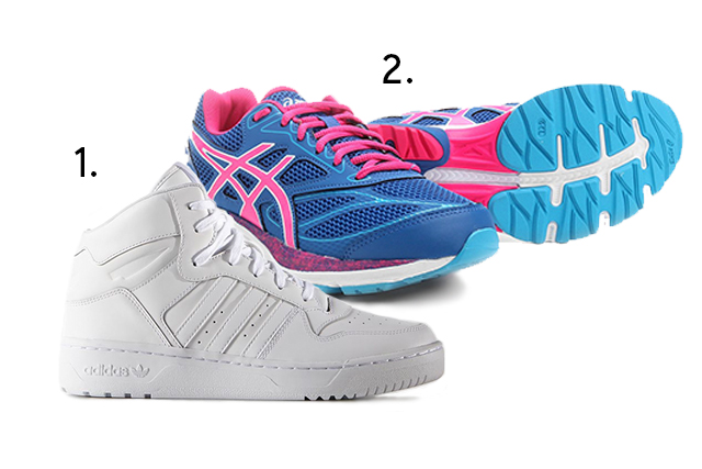 1. <span style="font-weight:400;">Tênis M Attitude Revive, <a href="https://www.adidas.com.br/tenis-m-attitude-revive/S75197.html" target="_blank" rel="noopener">Adidas Originals</a>, de R$ 450 por R$ 200; 2. </span><span style="font-weight:400;">Tênis <a href="https://www.asics.com.br/tenis-asics-gel-pulse-8-a-feminino-pink+preto-D18-1405-492#features" target="_blank" rel="noopener">Asics</a> Gel Pulse 8, para corrida, de R$ 450 por R$ 349 (preços pesquisados em janeiro de 2018).</span><span style="font-weight:400;"> </span>