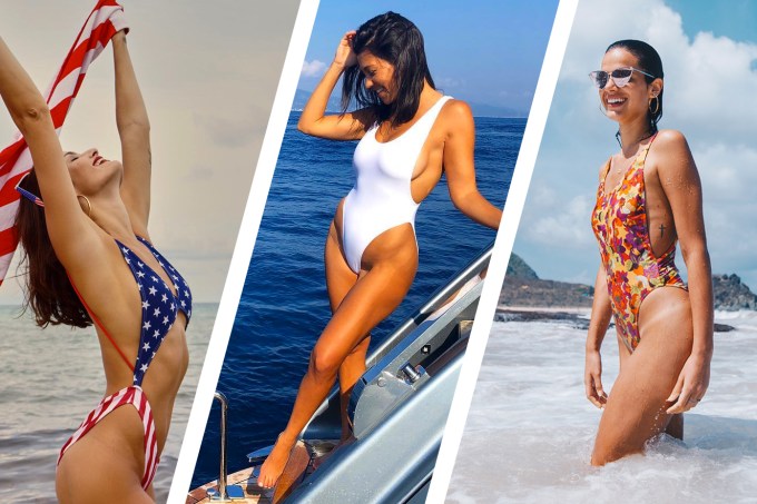 Isabeli Fontana, Kourtney Kardashian e Bruna Marquezine  usando maiô asa-delta