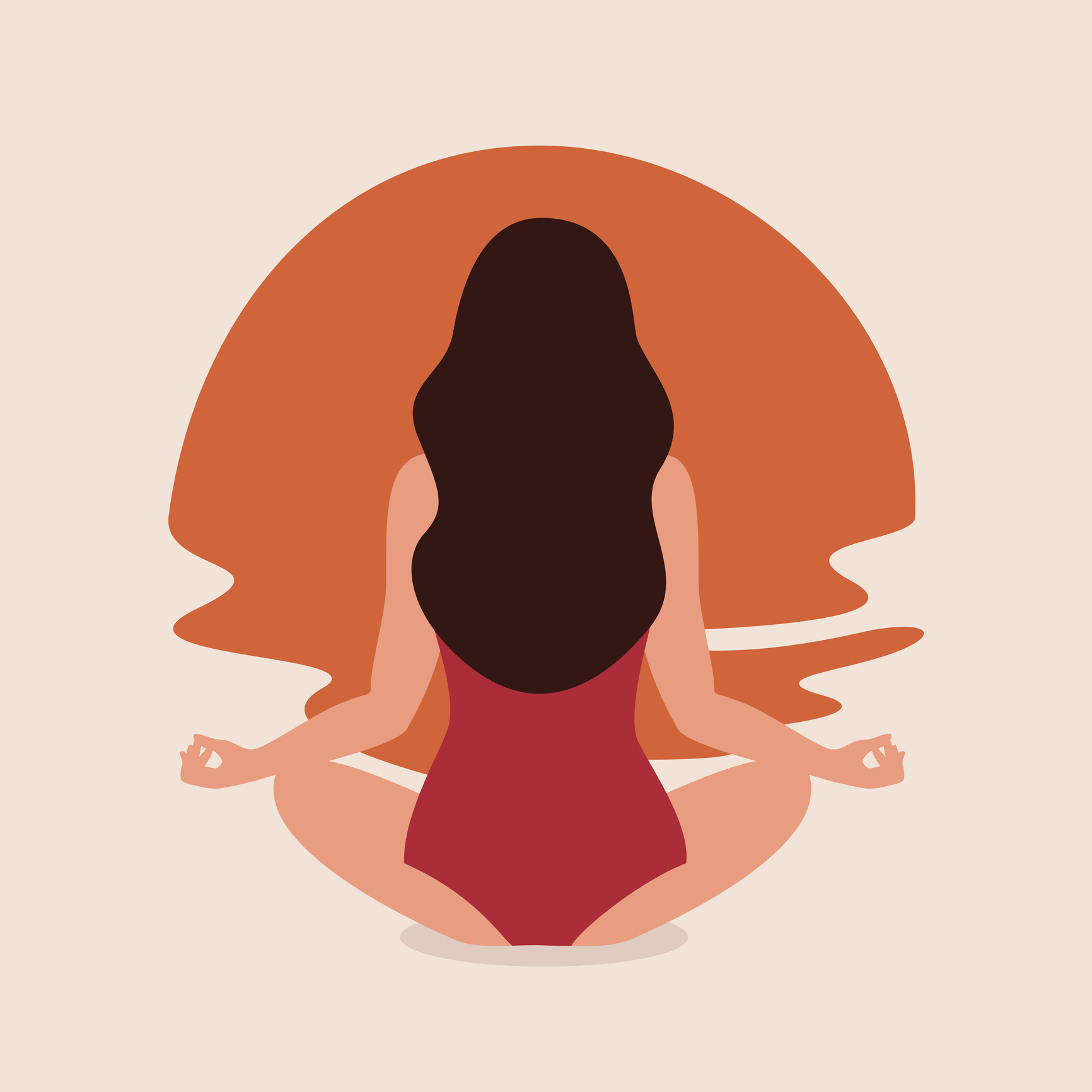 Cute young woman in a terracotta swimsuit does yoga on the beach and looks at the sunset. -