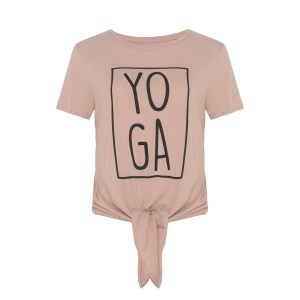 blusa feminina esportiva ace yoga com nó manga curta decote redondo rosê