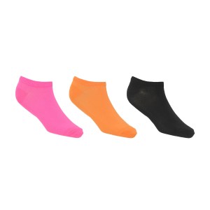 kit de 3 meias femininas esportivas ace cano baixo nas cores rosa, laranja e preto