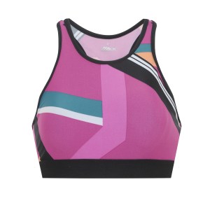 top feminino esportivo ace estampado geométrico com bojo removível decote nadador pink