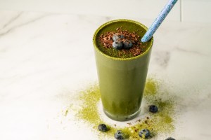 Green Smoothie in Kitchen Setting