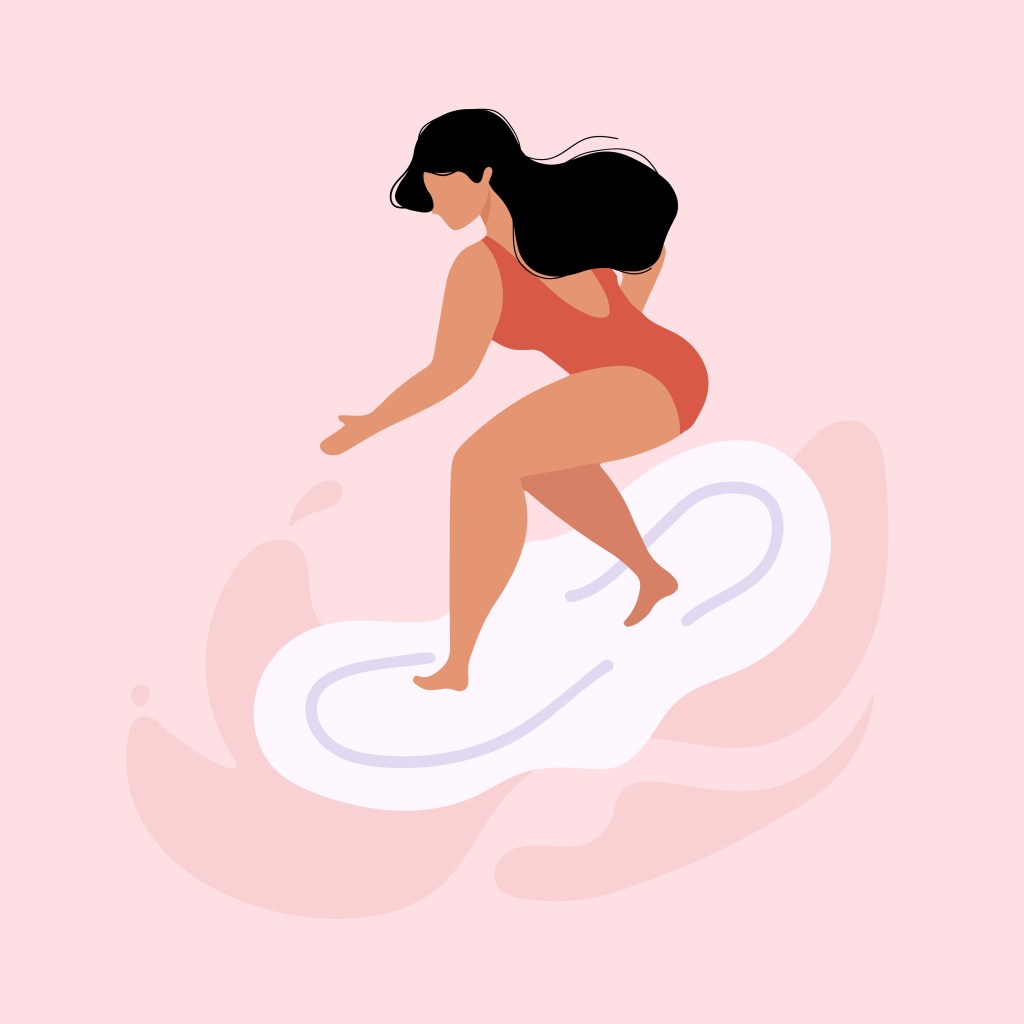 ilustração de uma mulher nadando em um absorvente