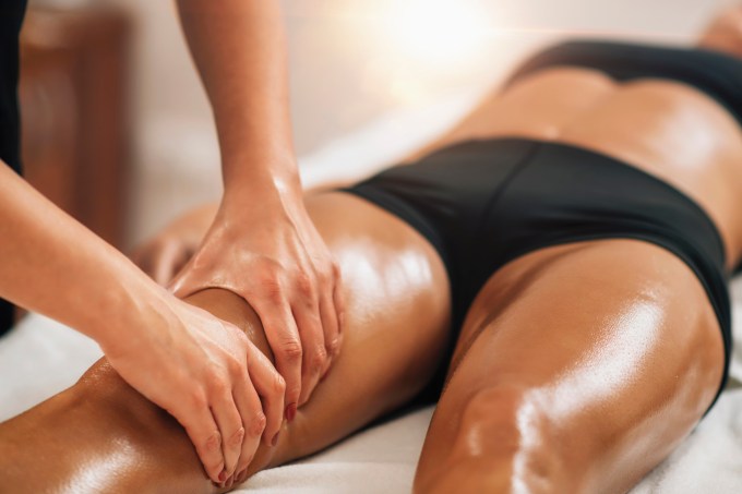 Anti Cellulite Thigh Massage in a Beauty Spa Salon.