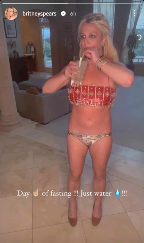 Britney Spears contou no Instagram que adotou a dieta da água