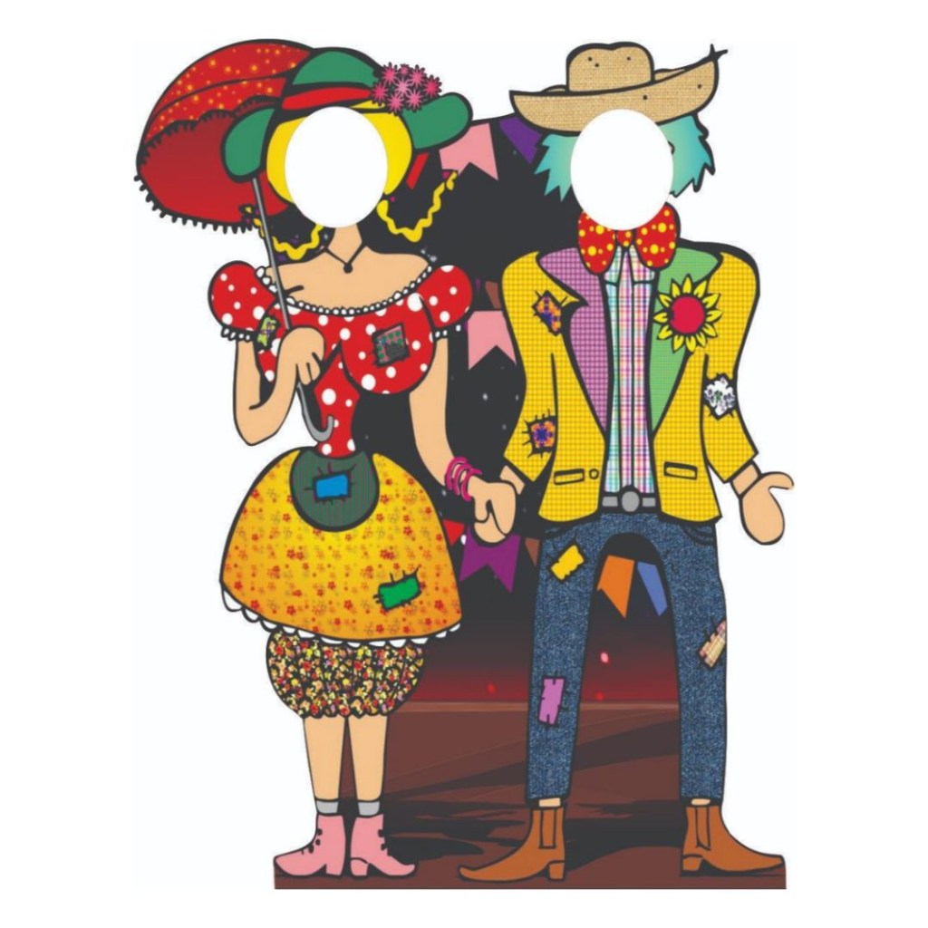 Display de casal caipira para decoração de festa junina em casa