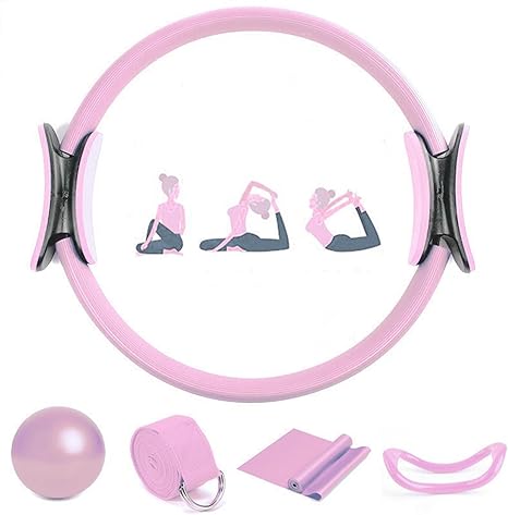 pilates-dia-namorados-esporte LLWDYL Kit essencial de Pilates para mulheres, kit de Pilates Better Me, conjunto de anel e bola de Pilates com faixas de resistência ao bumbum, bola de ioga de 25 cm, faixas elásticas de resistência